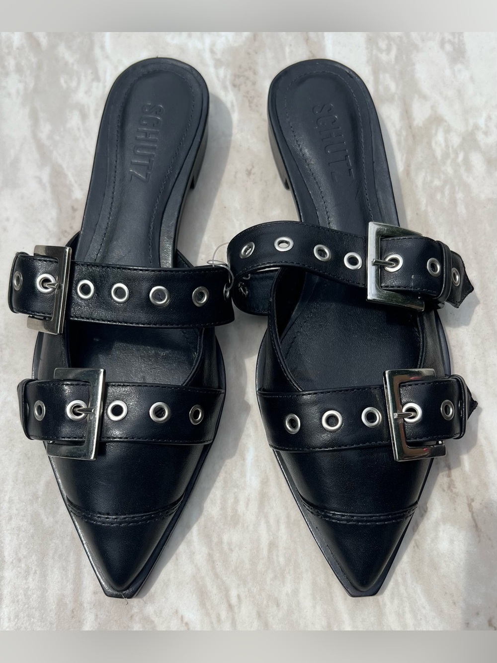 NWT SCHUTZ Black Penny Leather Flat in Size 5.5B